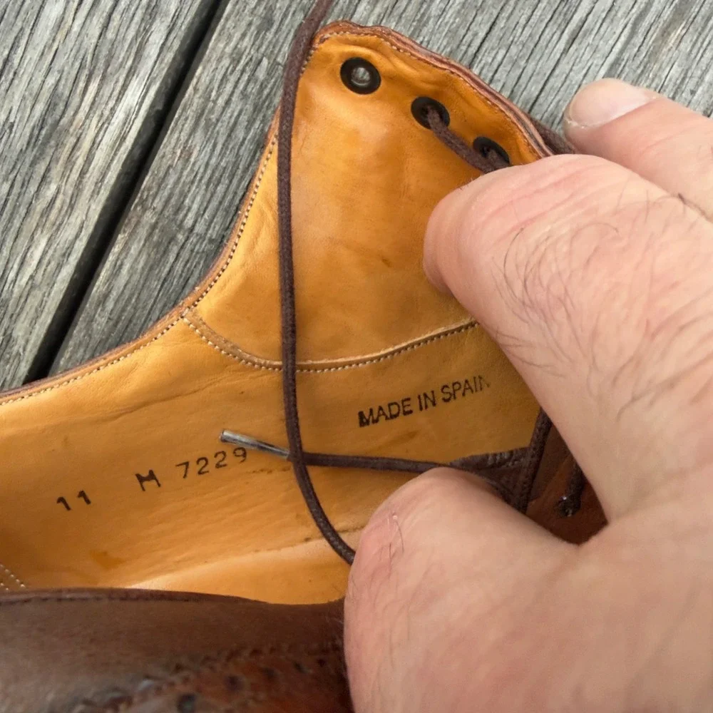 Paolo De Marco Mens Brown Leather Brogue Cap Toe Derby Dress Shoes Size 11 Spain - Picture 3 of 11